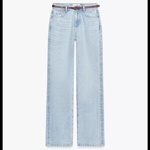 Zara NWT Z1975 High Rise Regular Fit Straight Leg Jeans w/ Belt Size 34
